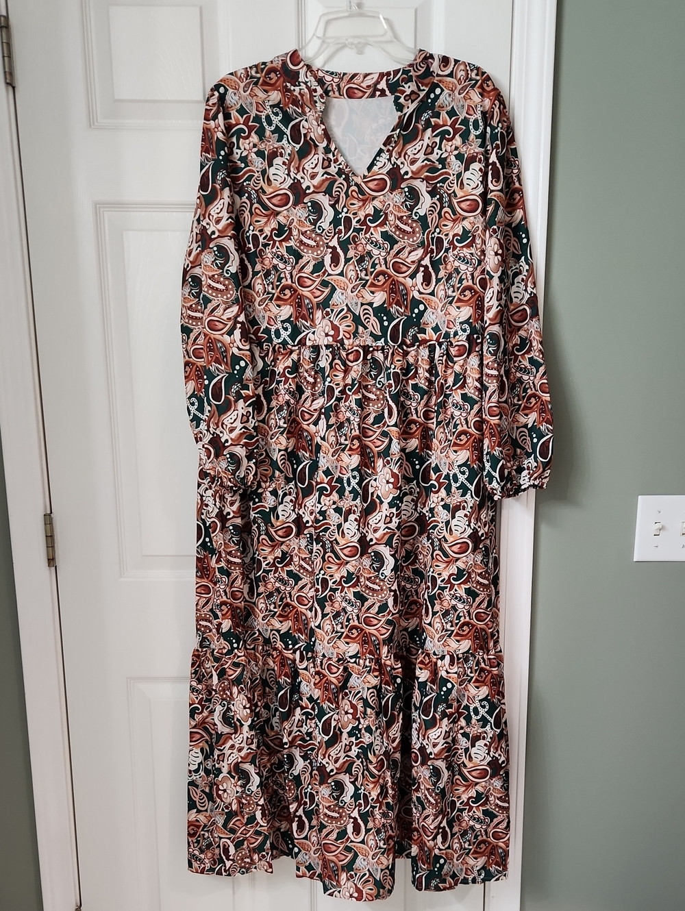 Printed Long Sleeve Maxi Dress - Rust & Green Floral